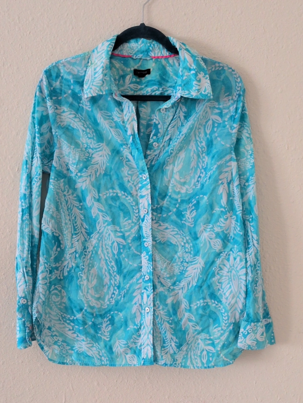 Talbots Blue Paisley Print Button Up Blouse Size Large